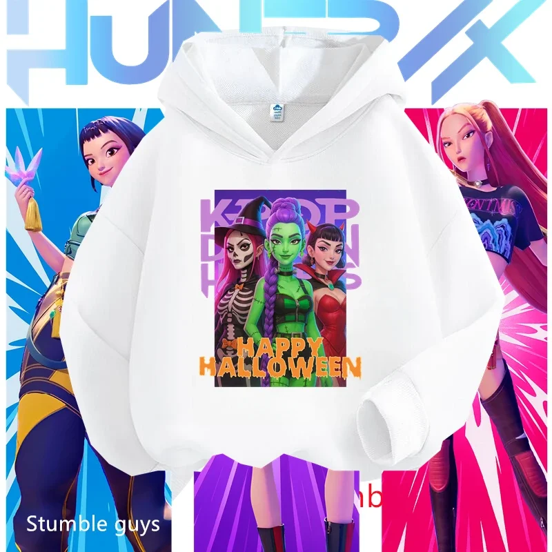 بدلة رياضية للأولاد من Kpop Demon Hunters، سويت شيرت للهالوين ناعم ودافئ ولطيف مطبوع عليه الرسوم المتحركة، بلوفر مريح ​