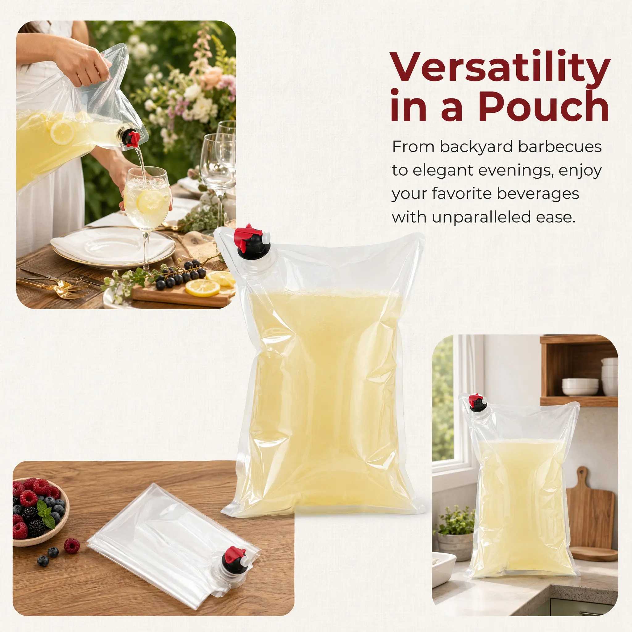 10 Bolsas de Viaje para Bebidas con Dispensador Automático, Bolsa Portátil para Vino, Bebidas, Licores y Jugos para Beber en Movimiento