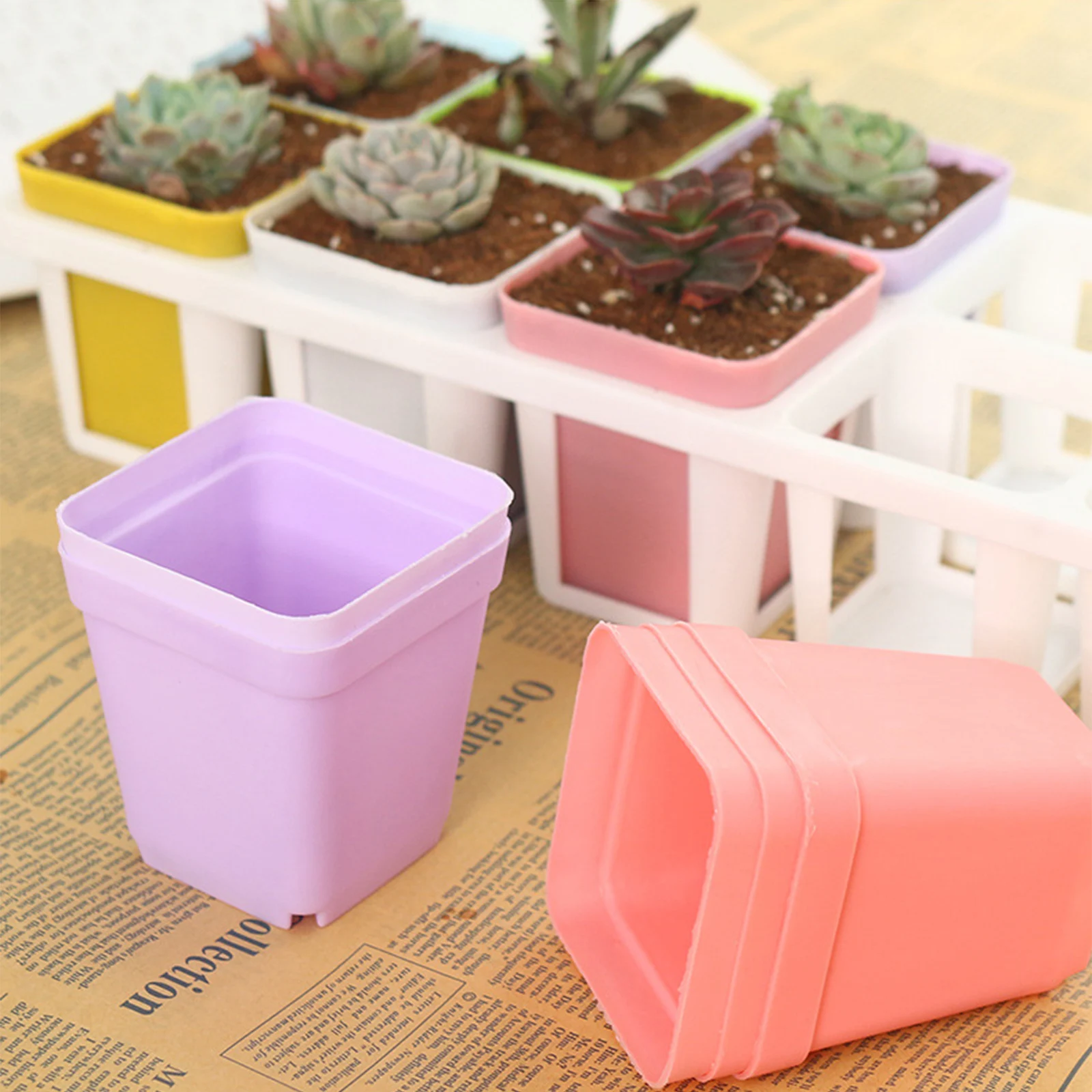 Mini Square Succulent Flowerpot Colorful Plastic Plants Flower Pot Desktop Nursery Pots Flower Pot Holder Garden Home Decoration