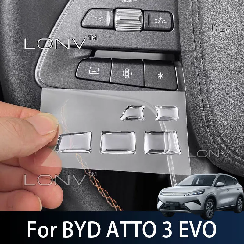 Für BYD ATTO 3 EVO 2026 2027 Auto-Fensterheber-Panel-Tasten-Epoxid-Aufkleber Lenkrad-Verkleidung Innenraum-Schutz-Zubehör