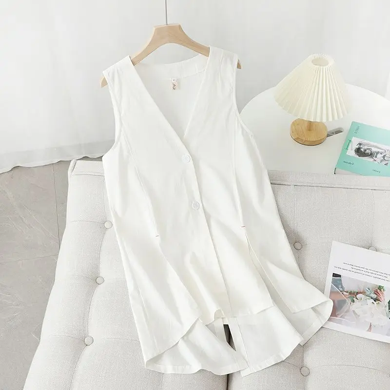 Korean Cotton And linen Vest Women Coat NEW 2024 Spring Summer Sleeveless Elegant Waistcoat Top Ladies Jacket