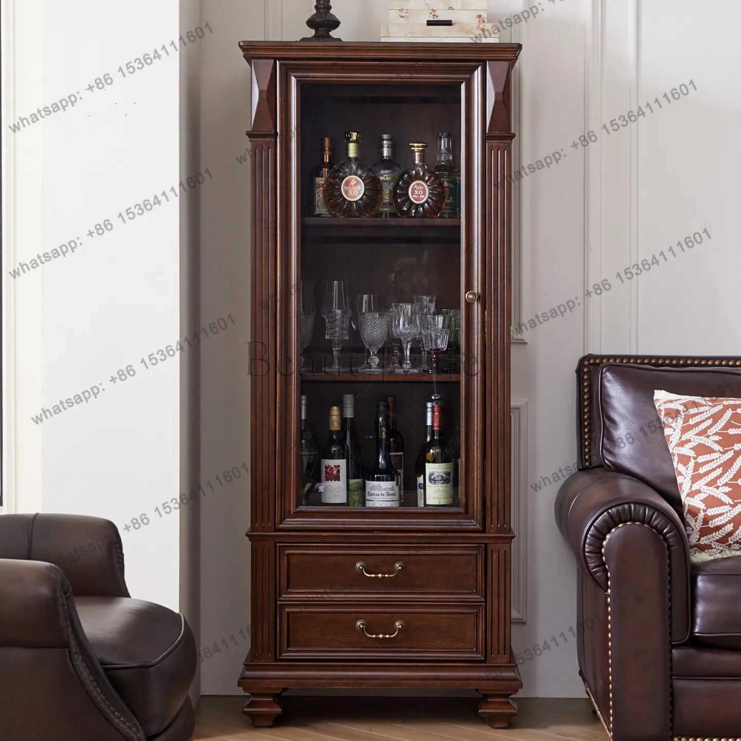 XX American all solid wood living room decorative cabinet all solid wood European retro vertical cabinet