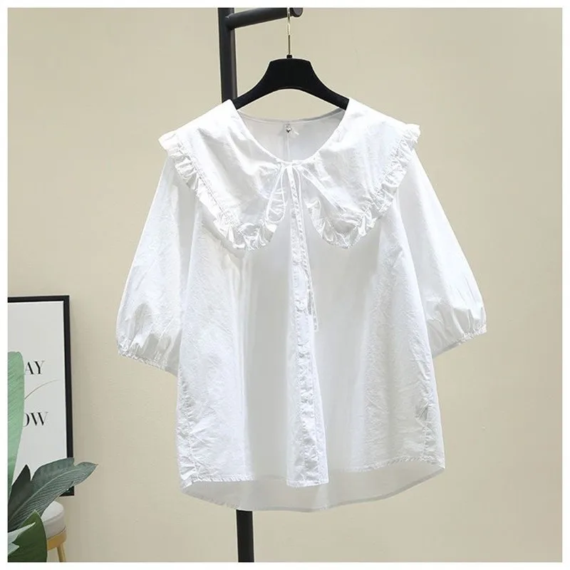 

Шикарный свободный хлопковый женский модный детский воротник Bell Sve irt, Новое поступление лета, повседневный Sle из чистого хлопка без све