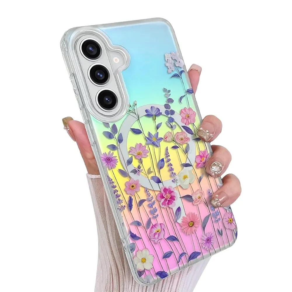 

Case for Samsung Galaxy S23 Plus, Vibrant Floral Garden Design, Color-Shifting Iridescent Glow, Compatible with MagSafe - Fl