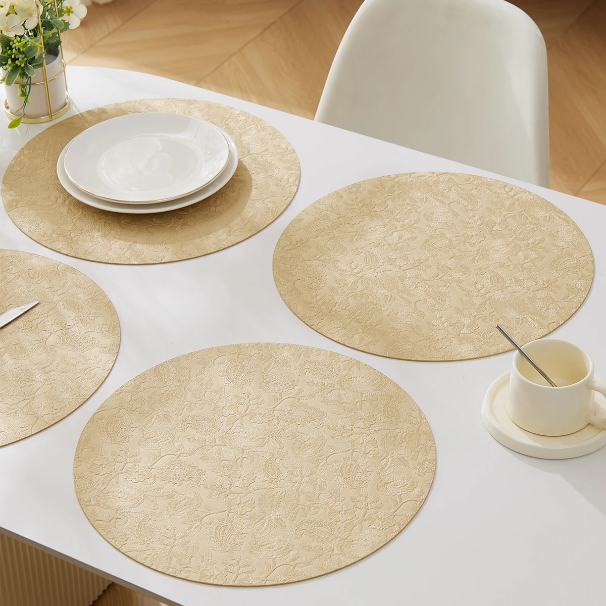 

Gold Silver Black Christmas Placemats for Table Waterproof Non-Slip Insulation Leather Place Mats Set Cup Mat Home Decor