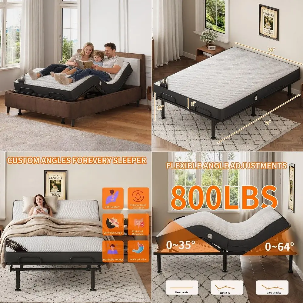 

Size Adjustable Bed with 13CM Memory Mattress, 79x54 Electric Adjustable Bed Frame with Remote, Ergonomic Bed Base with Head am