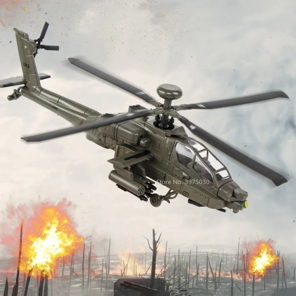 

24cm Apache Armed Helicopter Alloy Diecast Airplane Model Toy Simulation Sound Light Airplane Model Collection Boy Holiday Gifts