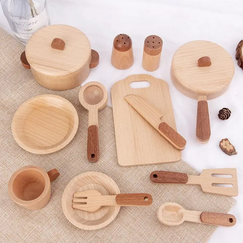 Wooden Kitchen Toy Children's Log Japan/Korea Simulation Kitchenware Miniature Pretend Play House Educational Toys Gift For Kids