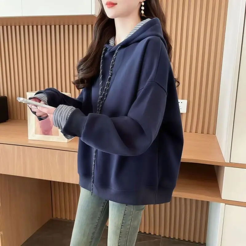

Новая женская толстовка с капюшоном для весны и осени, милая, молодежная, студенческая, с длинными рукавами, для ранней осени, свободного кроя, в спортивном стиле, модный топ