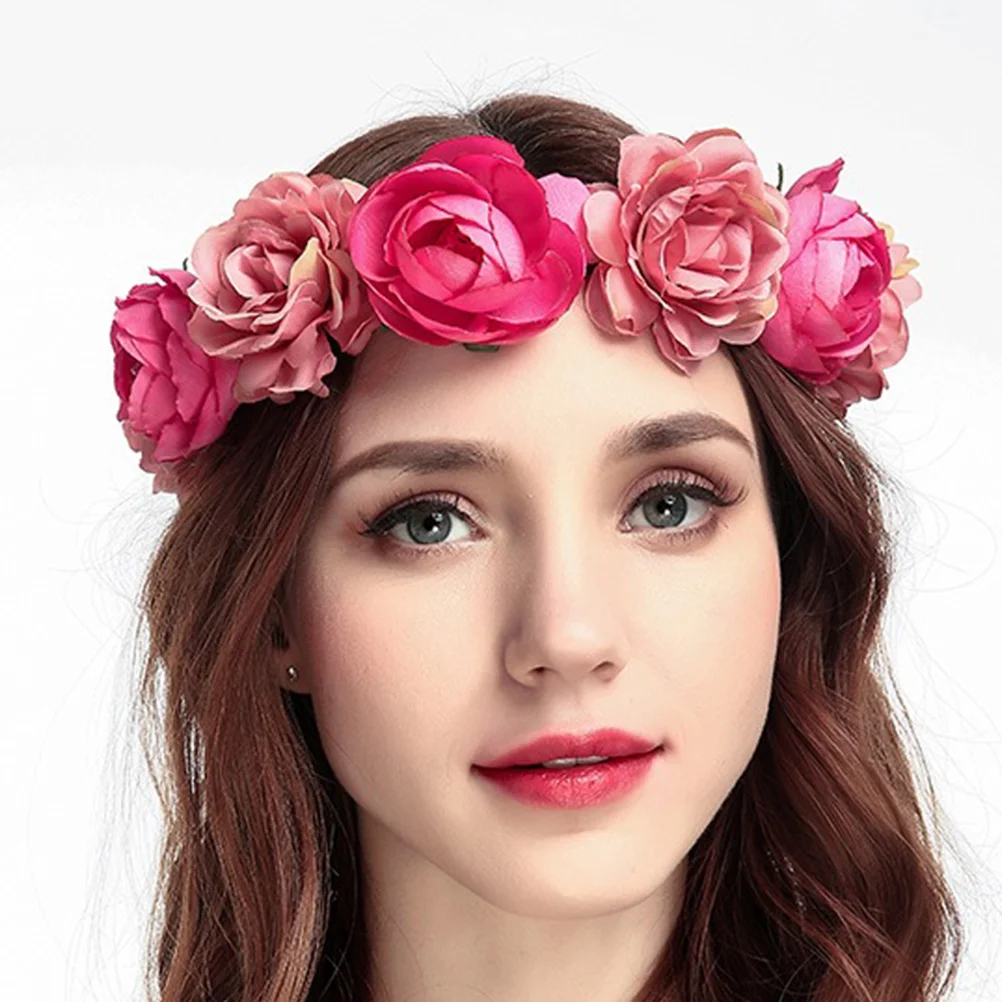 

Simulated Rose Headdress Floral Hair Accessory Headband Bridal Wedding Wreath Flower Fabric Headwear