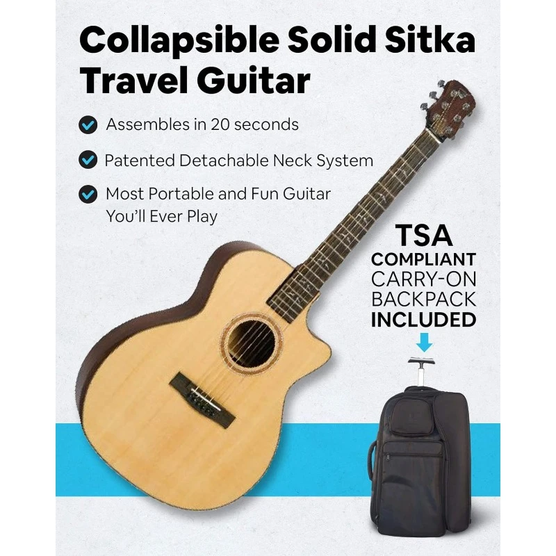 Solid Sitka gitar Travel-FF412C gitar setiap hari bepergian akustik Grand-wadah ransel portabel, rumah.