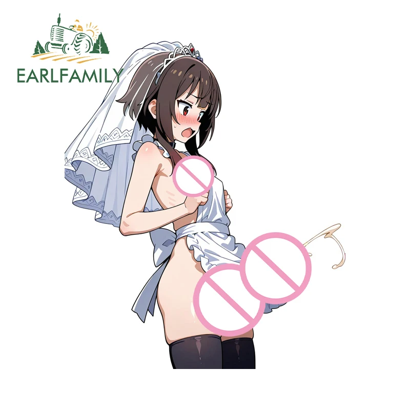 

EARLFAMILY Futanari Wedding Dress Car Sticker Megumin‌ Creative Car Cadget Vinyl JDM Desk Decal Personality Refrigerator Decor
