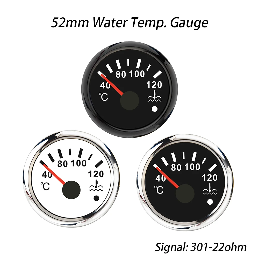 Rhaxel 52mm Water Temperature Meter Gauge 40-120 Degree with Red Backlight 12V 24V for Car Yachts ATV with Alarm