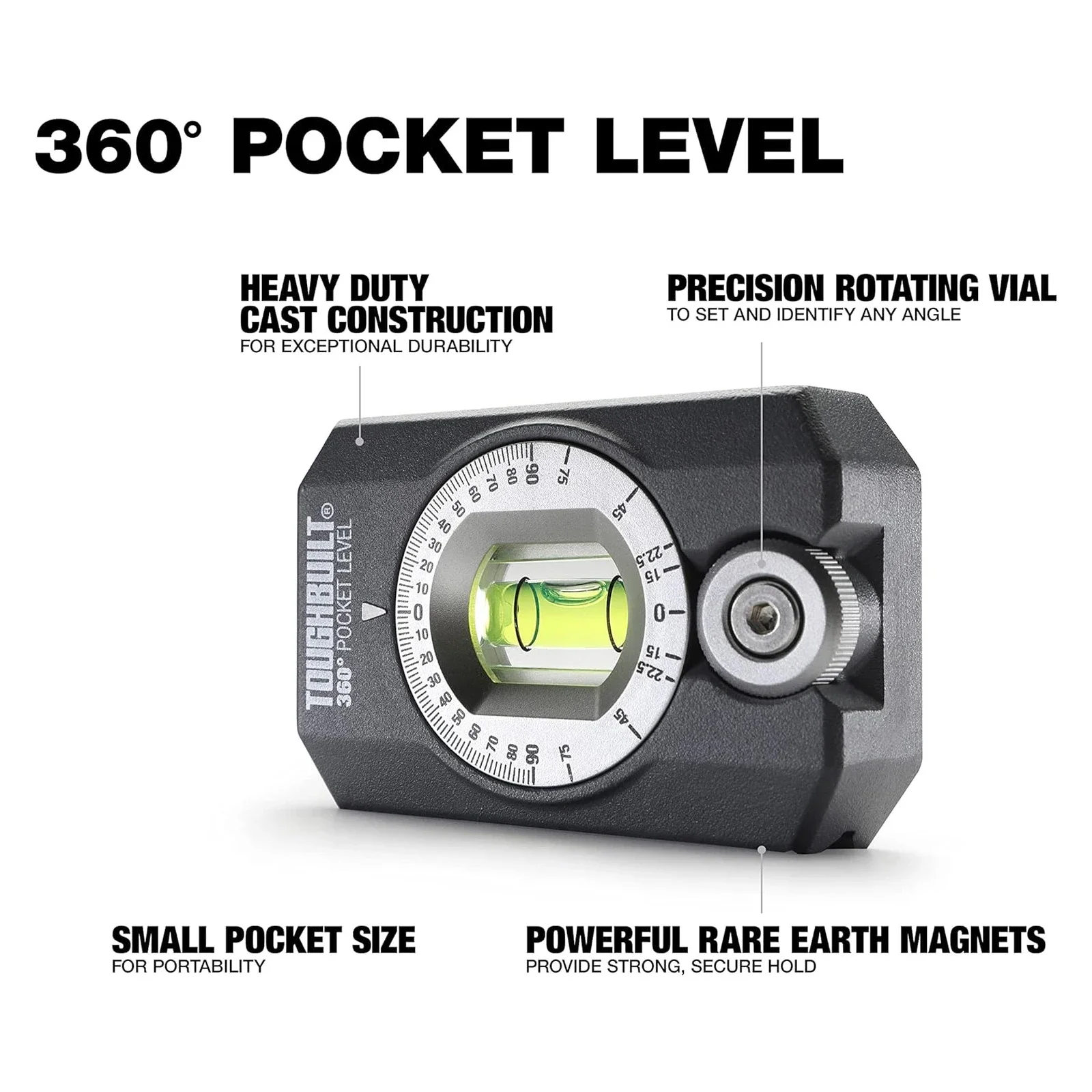 TOUGHBUILT Pocket Level Magnetic Small Level Multi angle Measurement TB-H2-L-4R