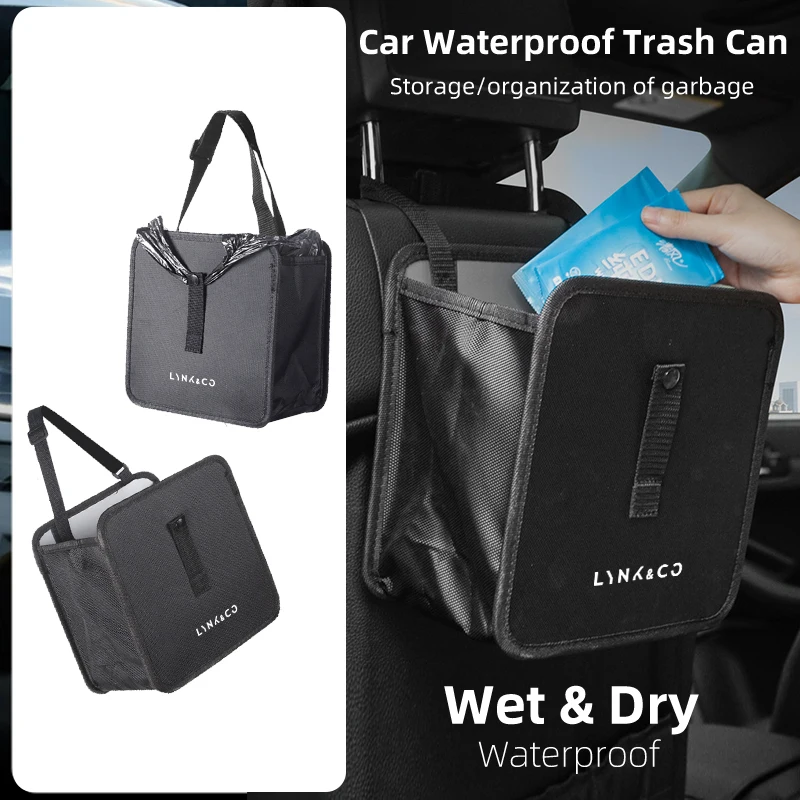 Car Trash Can Waterproof Rubbish Bin Seatback Hanging Organizer Bag For Lynk Co 01 02 + Hatchback 03+ Phev 05+ Phev 06 09