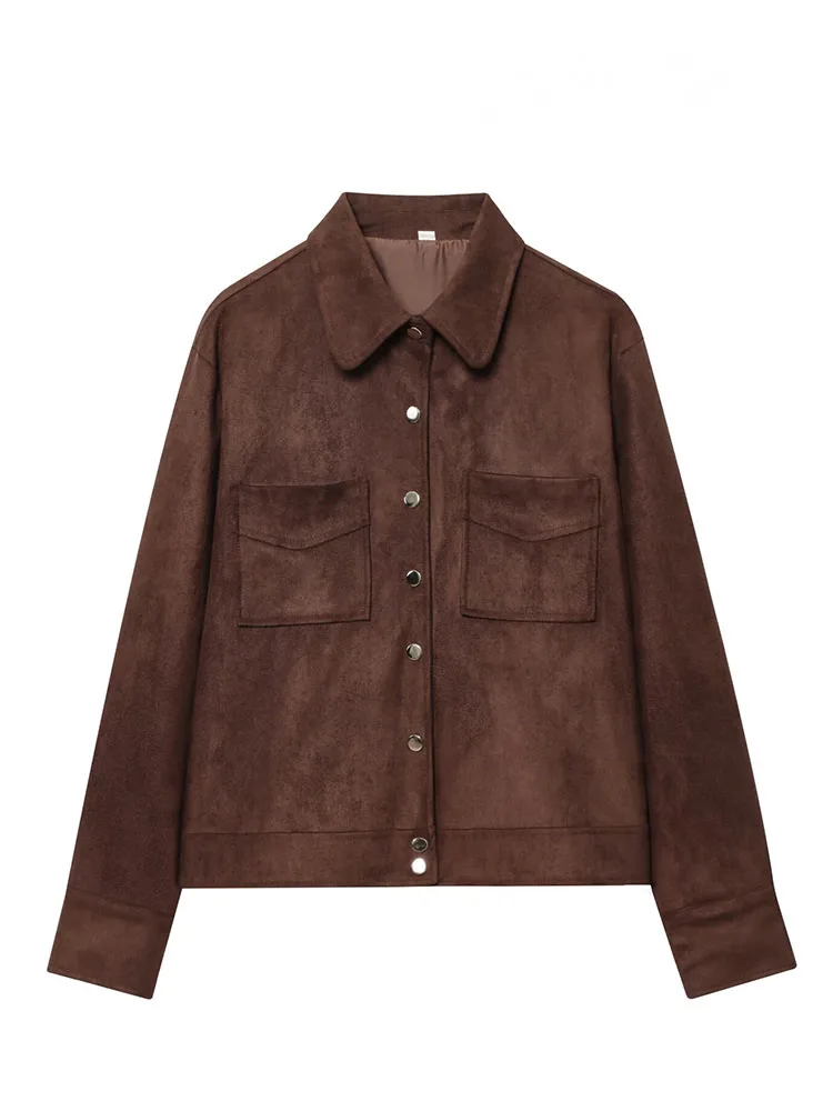 

Autumn Women Pockets Loose High Street Jacket Woman Chic Street Style Long Sleeve Single-Breasted Turn-down Collar Coats