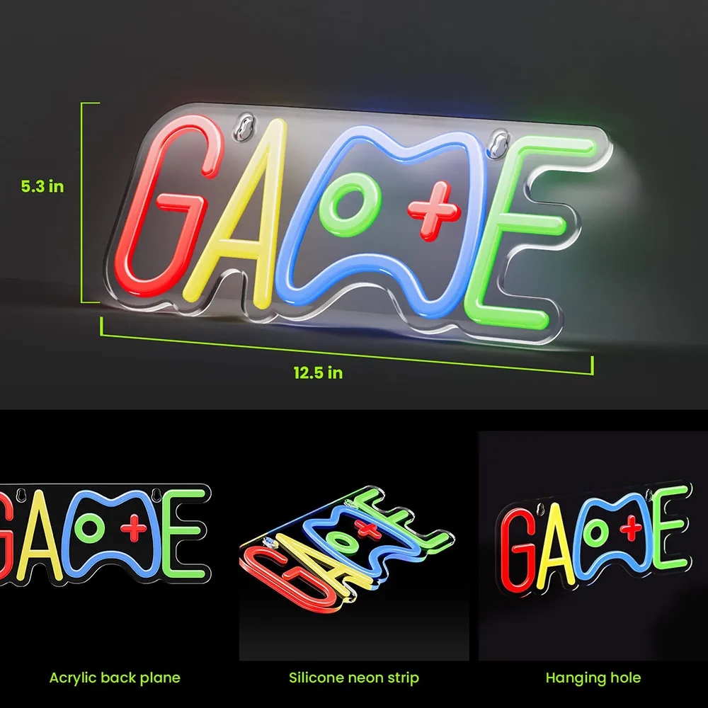 GAME Neon Sign Dimmable LED Neon Signs Wall Decor USB Powered Game Neon Lights LED Light Kids Gamer Gift For Birthday Christmas