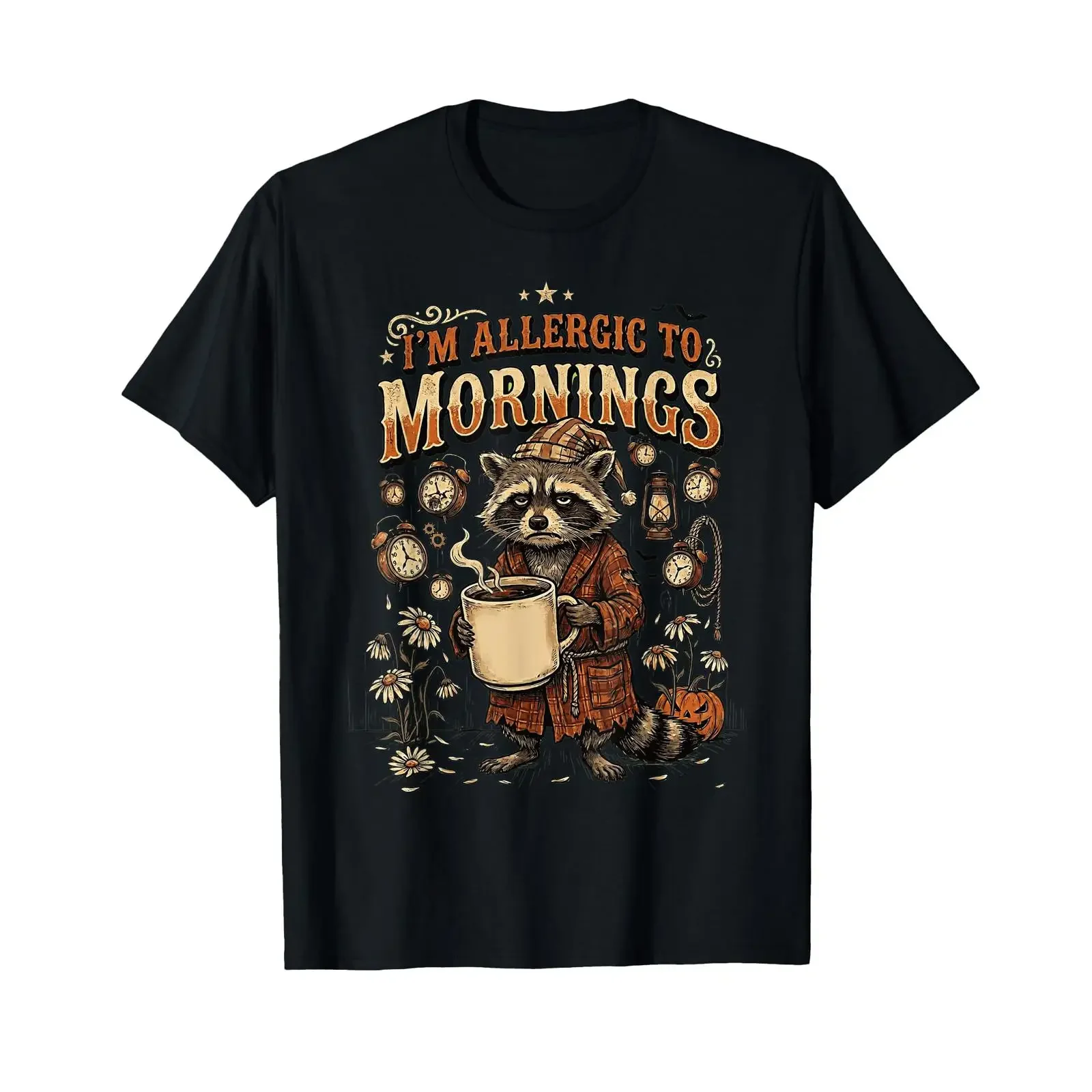 Waschbär I'm Allergic to Mornings T Shirt vintage Washed Stylish Comfortable Soft homme Top For Everyday Wear designer clothes