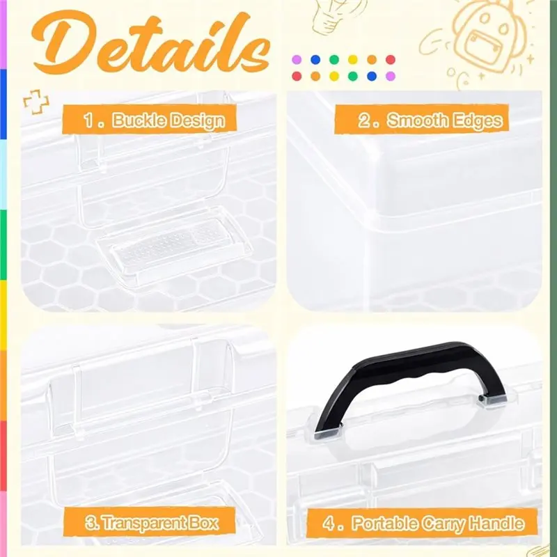 ABGH-Paint Storage Box With Brush Holder, For 30 Bottles 2 Fl Oz Acrylic Paint Bottles,Transparent For Quick Color Selection