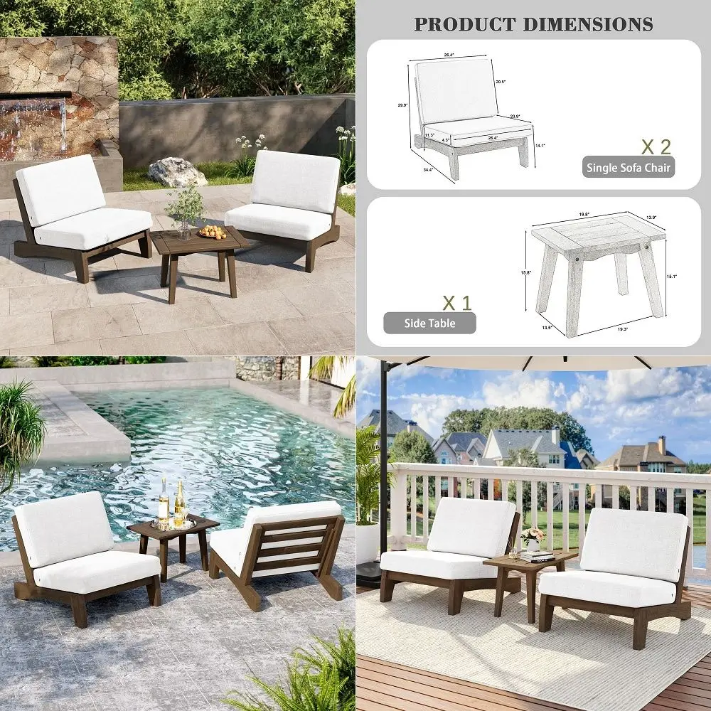 

Piece Wood Outdoor Chairs Patio Bistro Set with Side Table, All Weather Outdoor Furniture Patio Sofa Chair Backyard Seating Gro