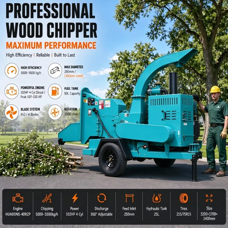 Large Capacity Diesel Wood Crusher Shredder Forestry Wood Processing Biomass Energy Project Heavy Branch Chipper Wood Chipper