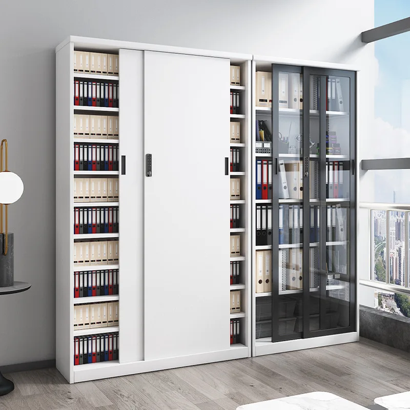 Steel bookcase, file cabinet, office iron sheet, data storage cabinet with password lock, sliding door, file cabinet, certificat