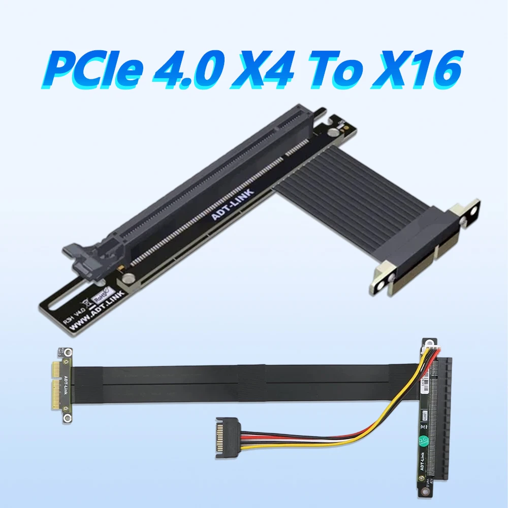 PCIe 4.0 X4 To X16 Dual 90 Degree Right Angle Extension Cable R23SL-TL 64G/bps PCI Express 3.0 4x 16x Riser Card Ribbon Extender