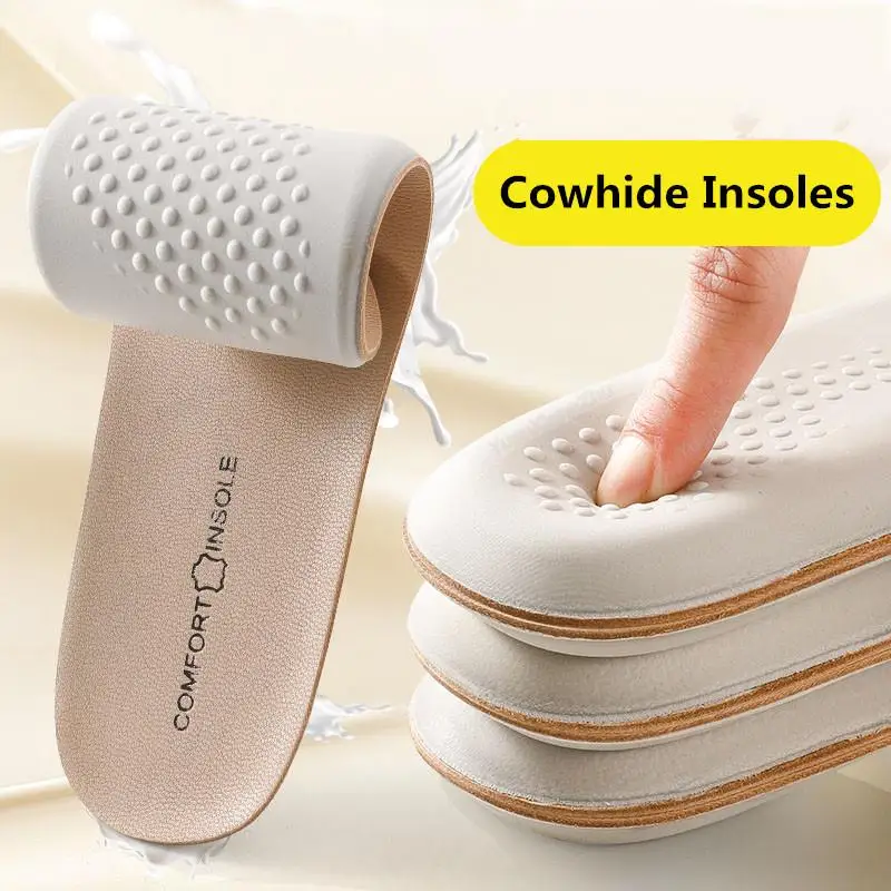 Cowhide Shoes Insole Men Woman Comfortable Latex Sports Insoles for Feet Genuine Leather Deodorant Shoe Sole Running Accessories