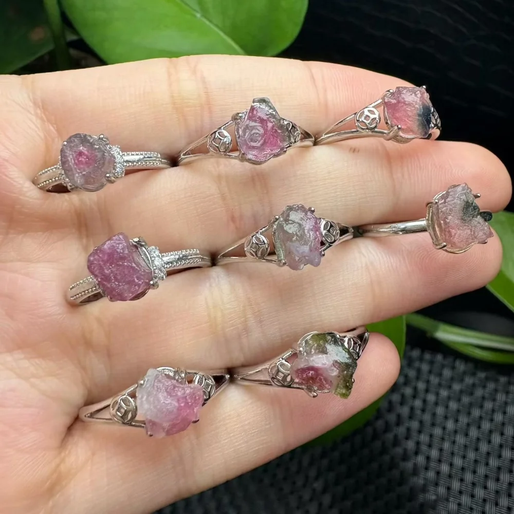 Natural Watermelon Tourmaline Crystal Ring for Women Fashion Healing Jewelry Sweet Gift - Stylish Accessory for Women