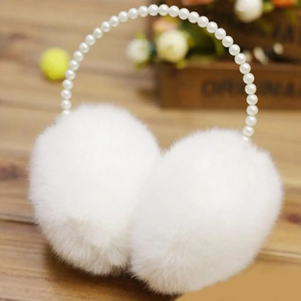 Autumn Winter Women Earmuff  Solid Color Imitation Pearl Decor Faux Rabbit Fur Plush Ear Warmer Non-slip Lightweight Ear Cover