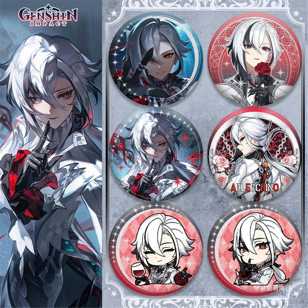 

Game Genshin Impact Fatui The Knave Arlecchino Peruere Father Cosplay Badge Pin SPTE Tinplate Brooch Halloween Prop ﻿Xmas Gift