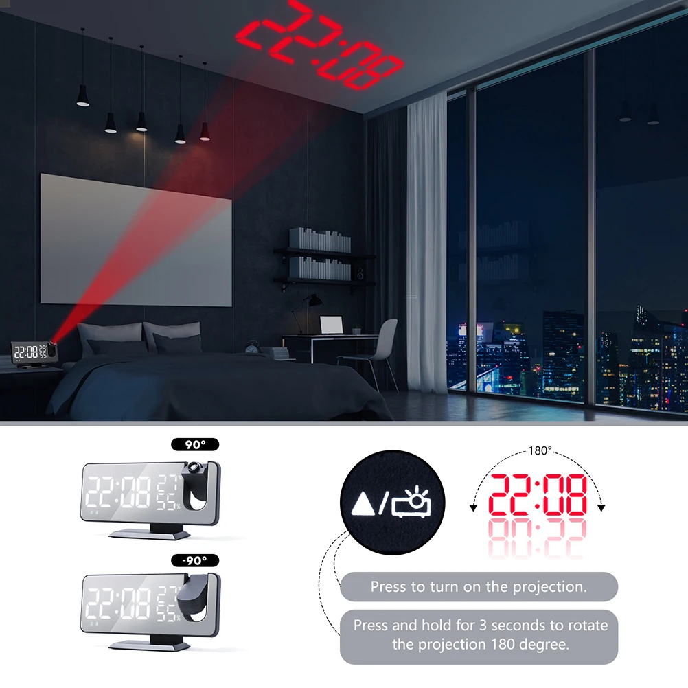 

Electronic Clock LED Screen Projection Weather Digital Hygrometer Indoor Thermometer FM Radio Frequency 76MHZ 108MHZ