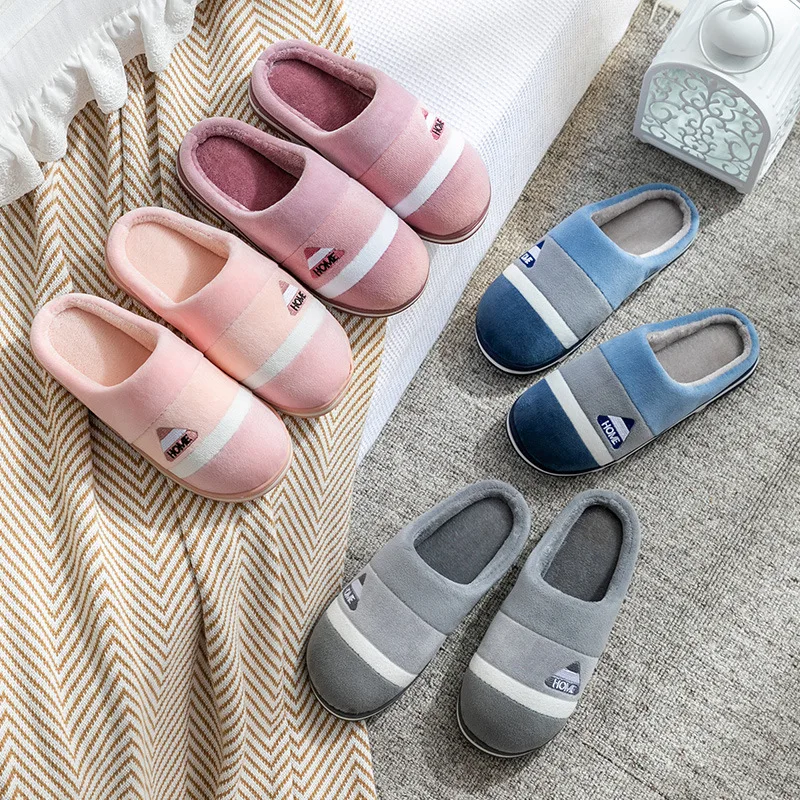 New Men Slippers Big Size Winter Warm Plush Indoor Slides Women Soft Thick Bottom Non-Slip Comfort Shoes Furry Bedroom Shoes