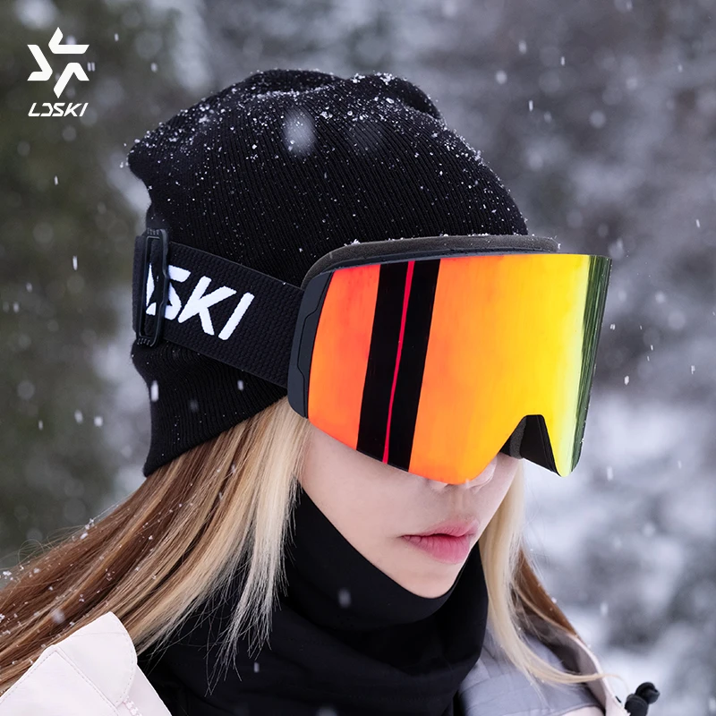 LDSKI Double Layer Ski Goggles Magnetic Absorption UV400 Protection Anti-Fog Cylindrical Women Men Snowboarding Glasses Eyewear