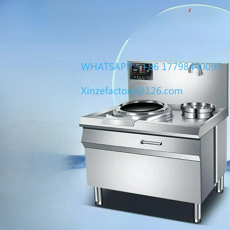 

Настраиваемый коммерческий вогнутый шкаф, индукционная плита, высокая мощность, 15 кВт, двойная сковорода с одним хвостом, маленькая мешалка