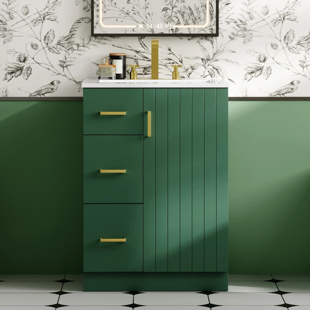 

24" Modern Bathroom Vanity with Sink, Small Bathroom Sink Cabinet with 2 Drawers and Soft-Closing Door, Under-mount Sink
