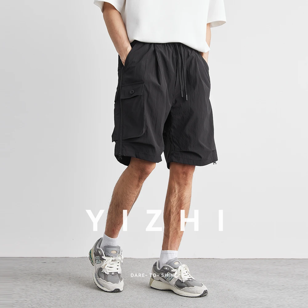 Men's Casual Work Shorts Summer Drawstring Straight Shorts Fashion Outdoor Sports Beach Pants Large Size Men Mid-Length Pants