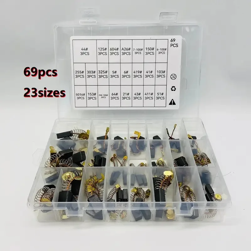 

69Pcs Motor Carbon Brushes Set 23 Sizes Electric Tool Repair Replacement Accessories