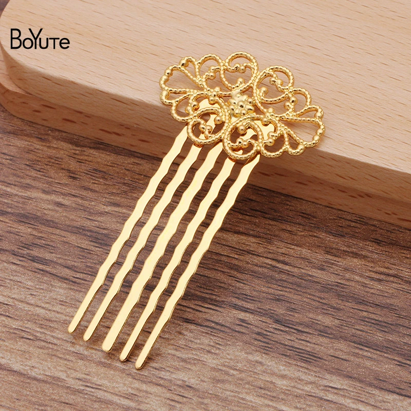 BoYuTe Custom Made (200 Pieces/Lot) Metal Brass Filigree Hair Comb 5 Teeth Tiara Diy Bridal Wedding Hair Accessories Wholesale