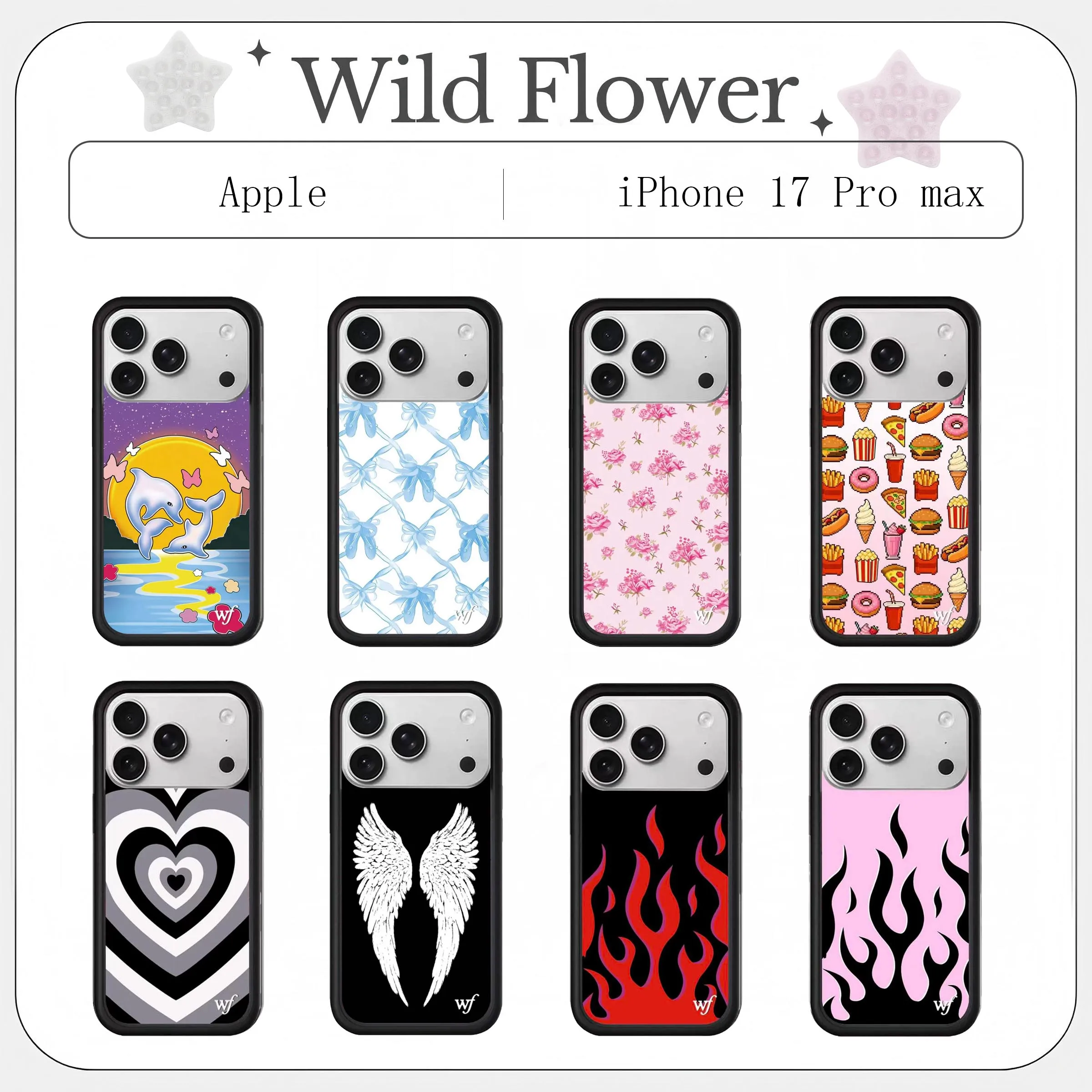 New 2026 Wildflower Dolphin Flame Phone Case for iPhone 17 Pro Max 16 Plus 17 Air 12 13 14 15 16 17 3D WF Cartoon  Floral print