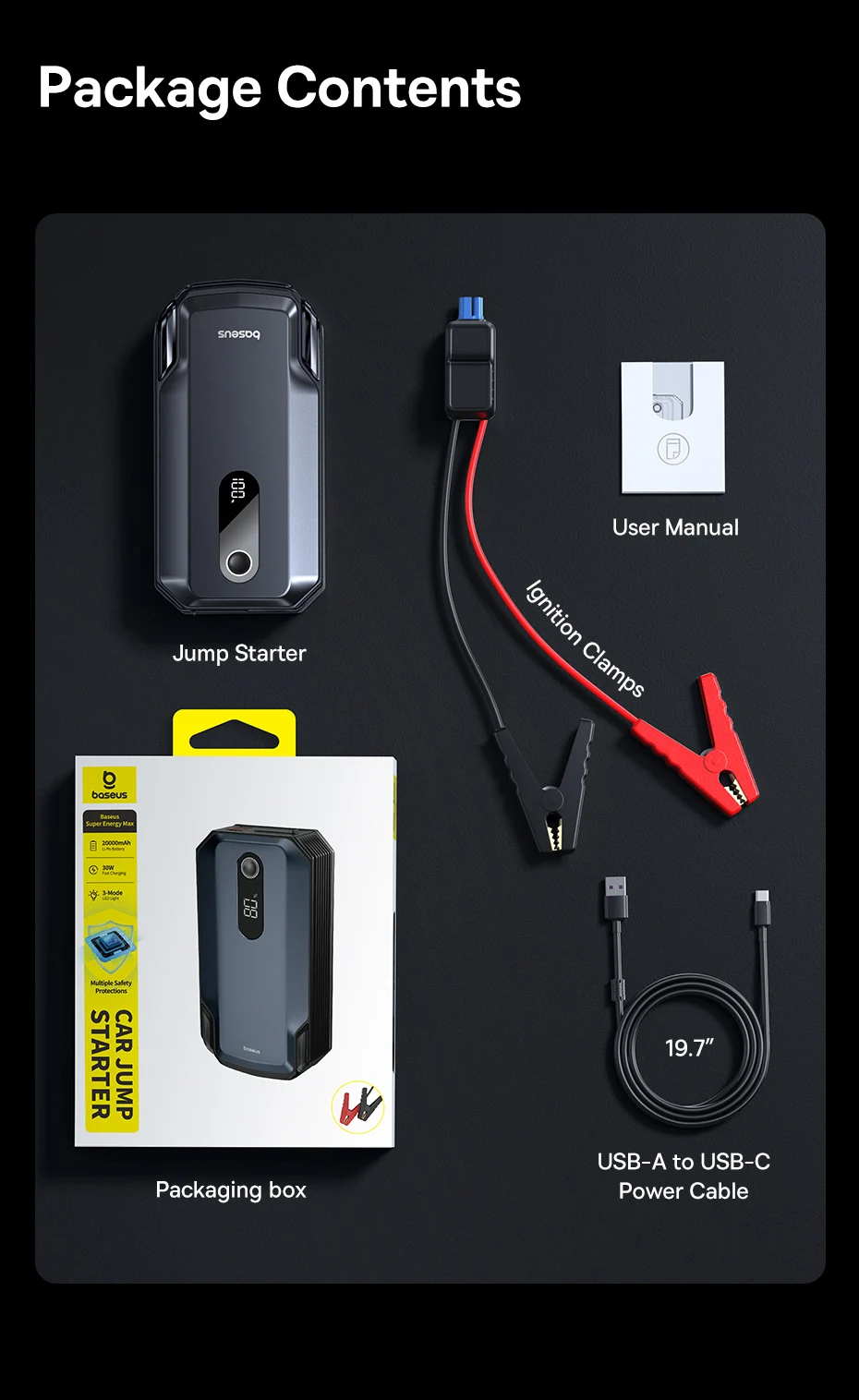 Baseus 2000A Auto-Starthilfe Powerbank 20000mAh 12V Notfall-Batterie-Booster für Benzin- und Dieselmotoren – Detail 11