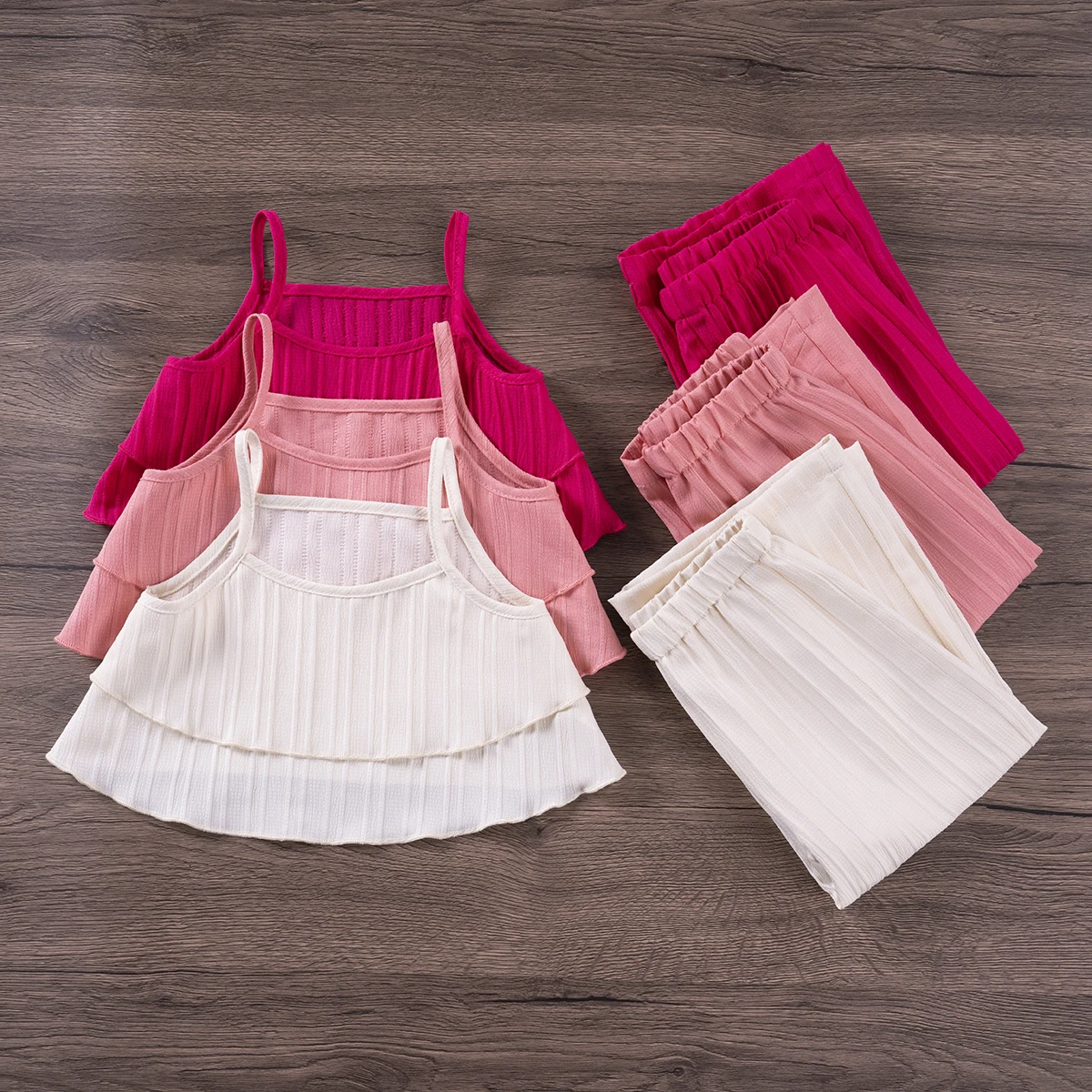 Summer Kids Suspender Wide Pants Suits Girls Solid Fashion 2 Piece Set Halter Top Comfortable Pants Sweet Cute Girl Outfit