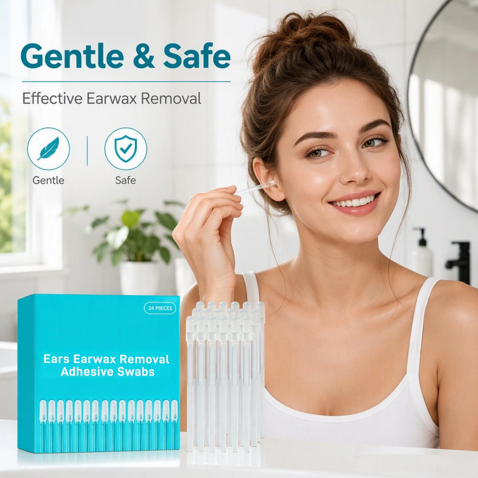 24pcs Disposable Ear Wax Removal Tools Soft Gel Sticky Ear Cleaning Sticks Reusable Gentle Ear Care Kit for Olders Adult Kid
