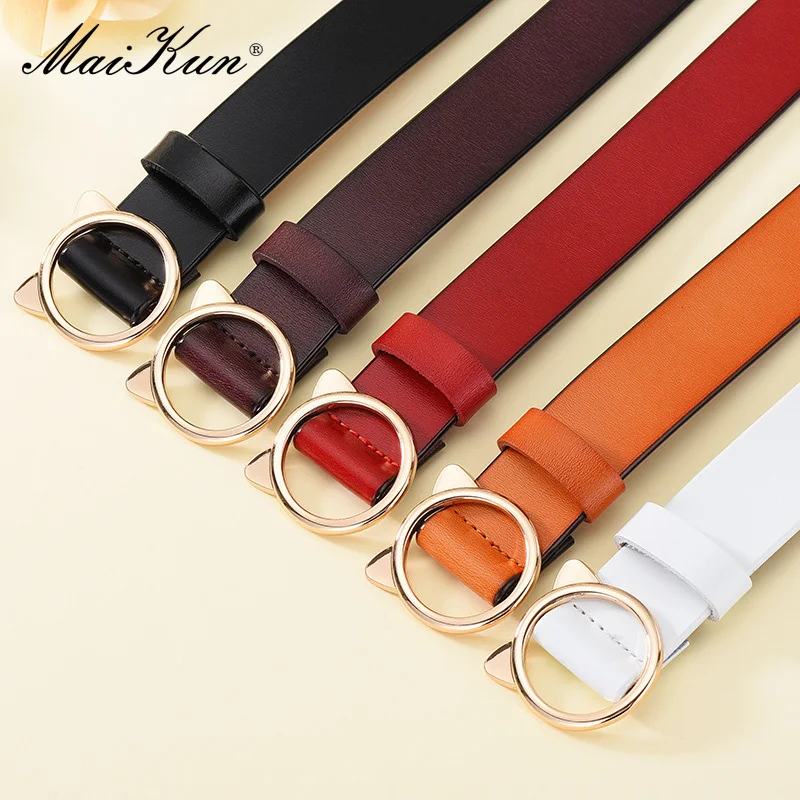 Maikun vera pelle Sweetheart cintura con fibbia a forma di gatto moda Casual cintura con fibbia ad ardiglione personalità femminile