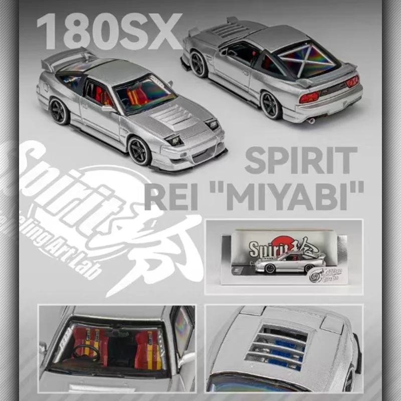 MT In Stock 1:64 Spirit Rei MIYABI S13 Silvia 180SX Metallic Silver Diecast Diorama Car Model Collection Toys MicroTurbo