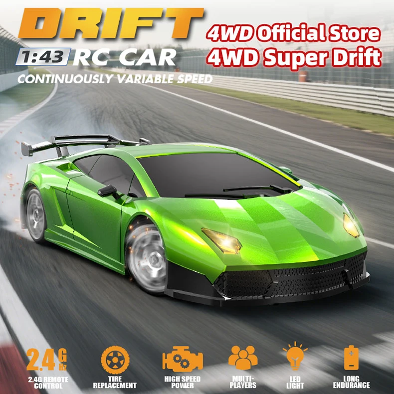 1:43 4WD RC Drift Car 2.4GHz With Gyro All‑Metal Bearing 15KM/H Realistic Drifting DIY Stickers Birthday Gift