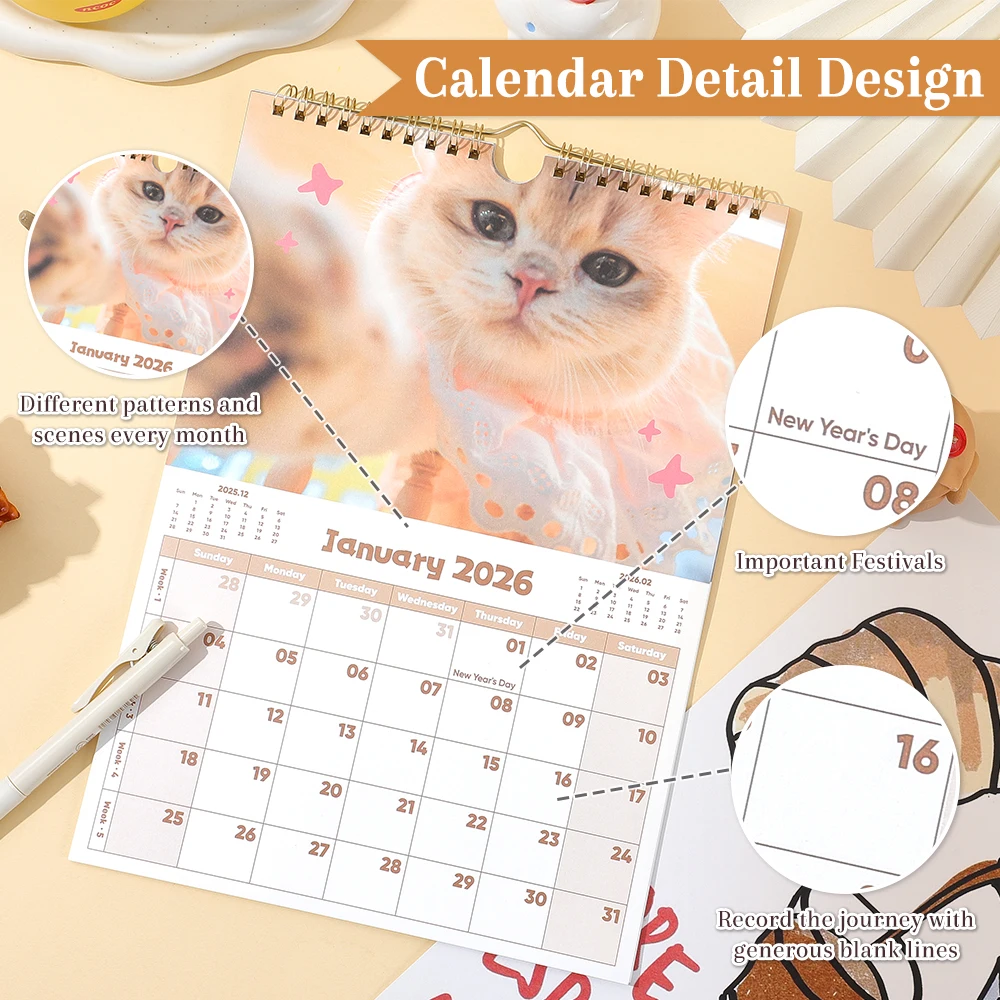 2026 A4 Wall Calendar Cute Animal Planning Calendar Paper Cover Daily Weekly Monthly Schedule Calendar For Home School Office