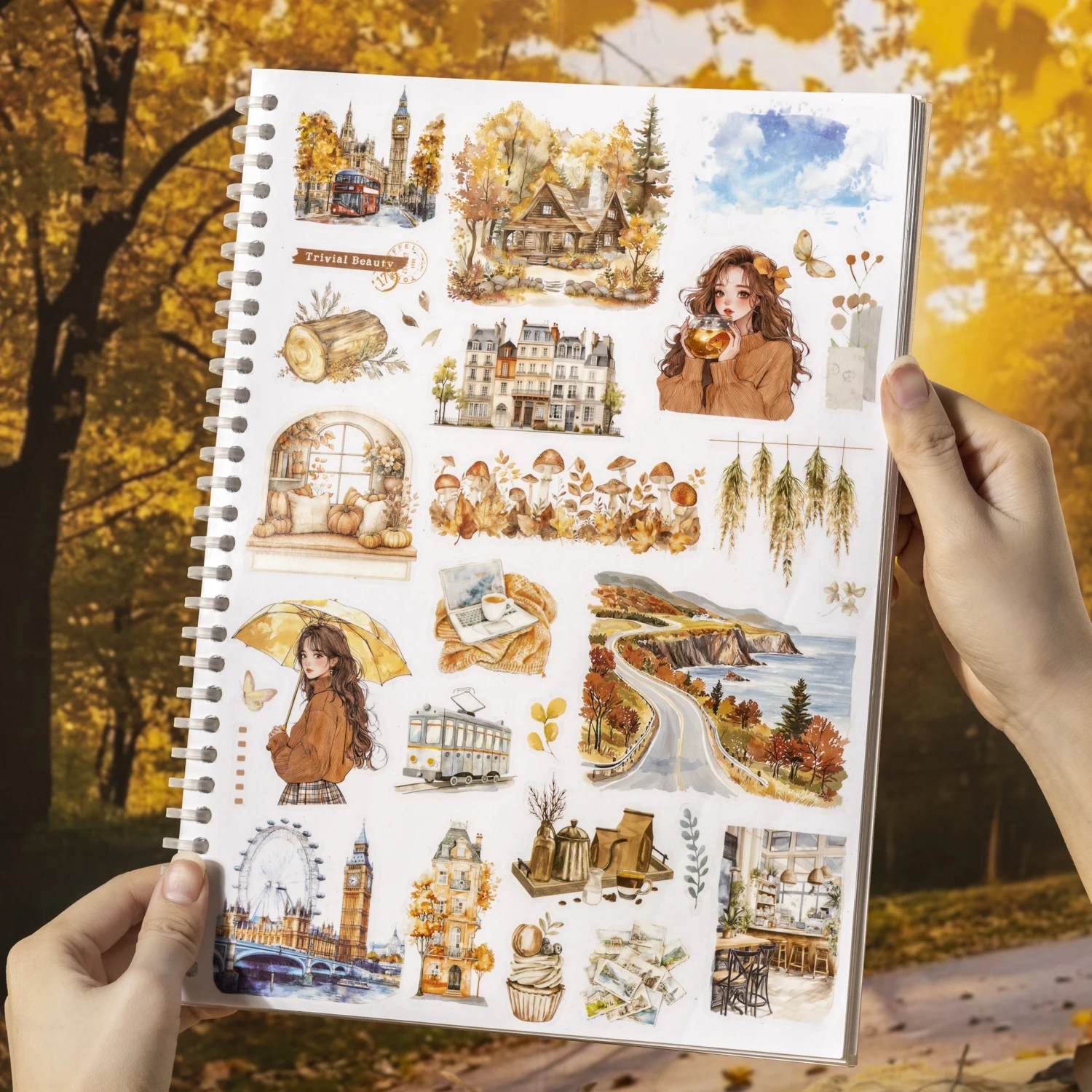 20sheets/bag Golden Autumn Daily Life Theme Die Cut Sticker Sheets for Scrapbooking DIY Frame Collage Decoration Laptop