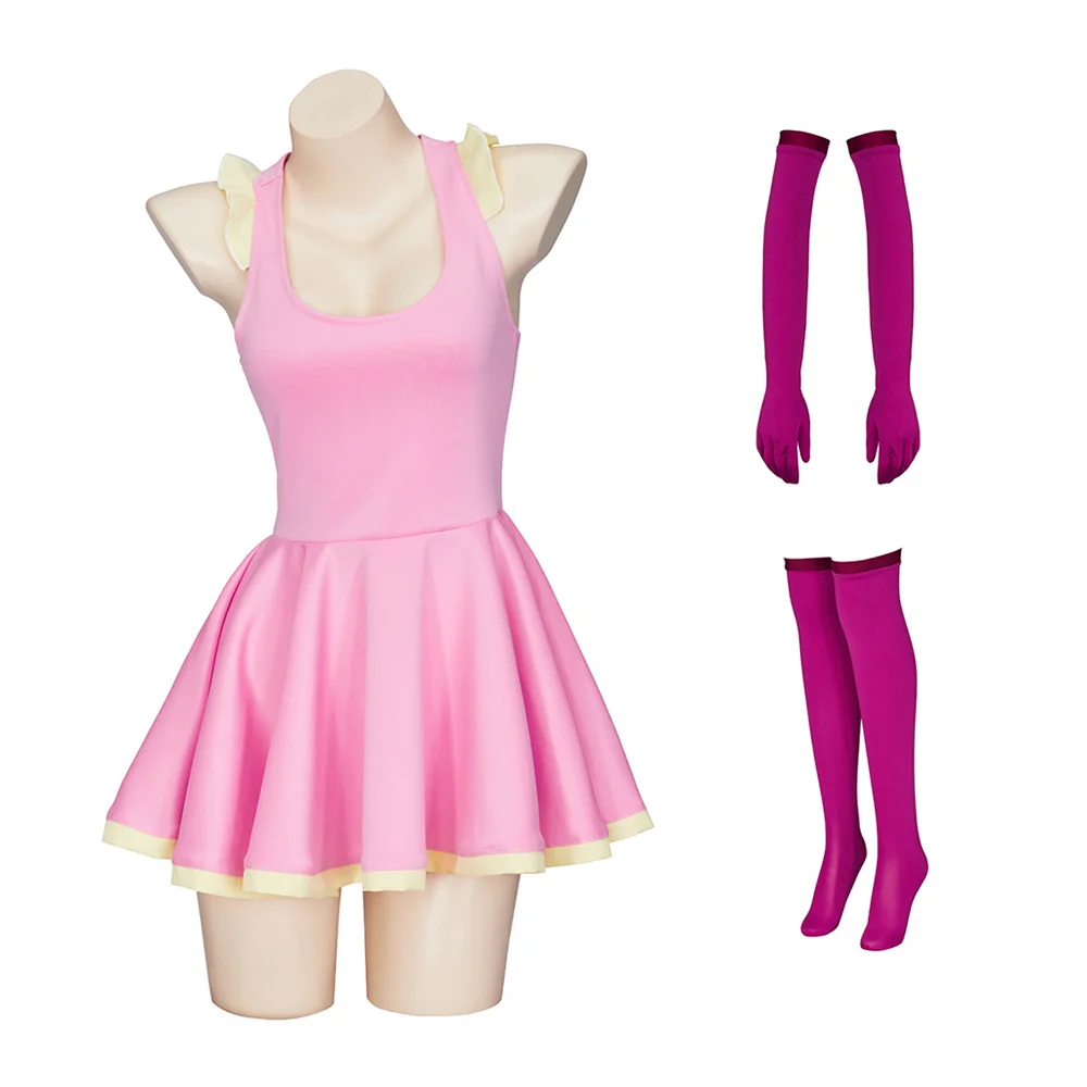 Anime Me!Me!Me! Chan Cosplay Costume Women Sexy Pink Mini Dress Full Set Halloween Carnival Party Outfit