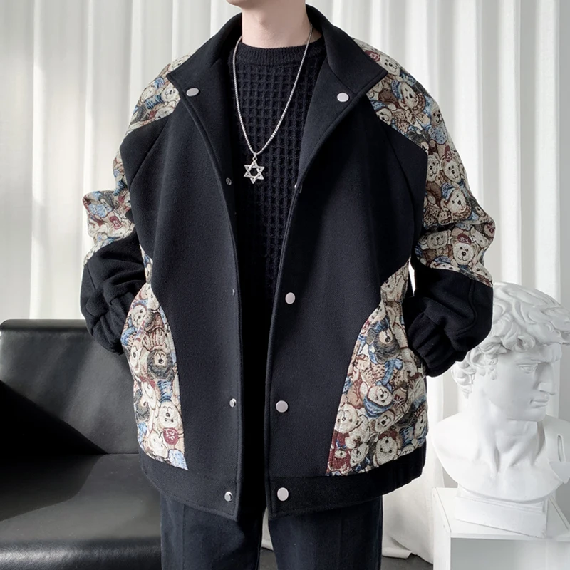 

Ele Briti Sle Men's Jaet Oversize Loose Faionable Spring Autumn Outerwear Youth Long Sve Warmth Outerwear